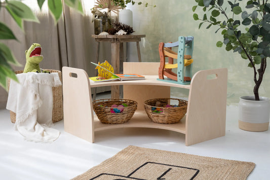 Corner of Creativity, Handcrafted Two-Shelf Corner Toy Shelf for Kids Rooms