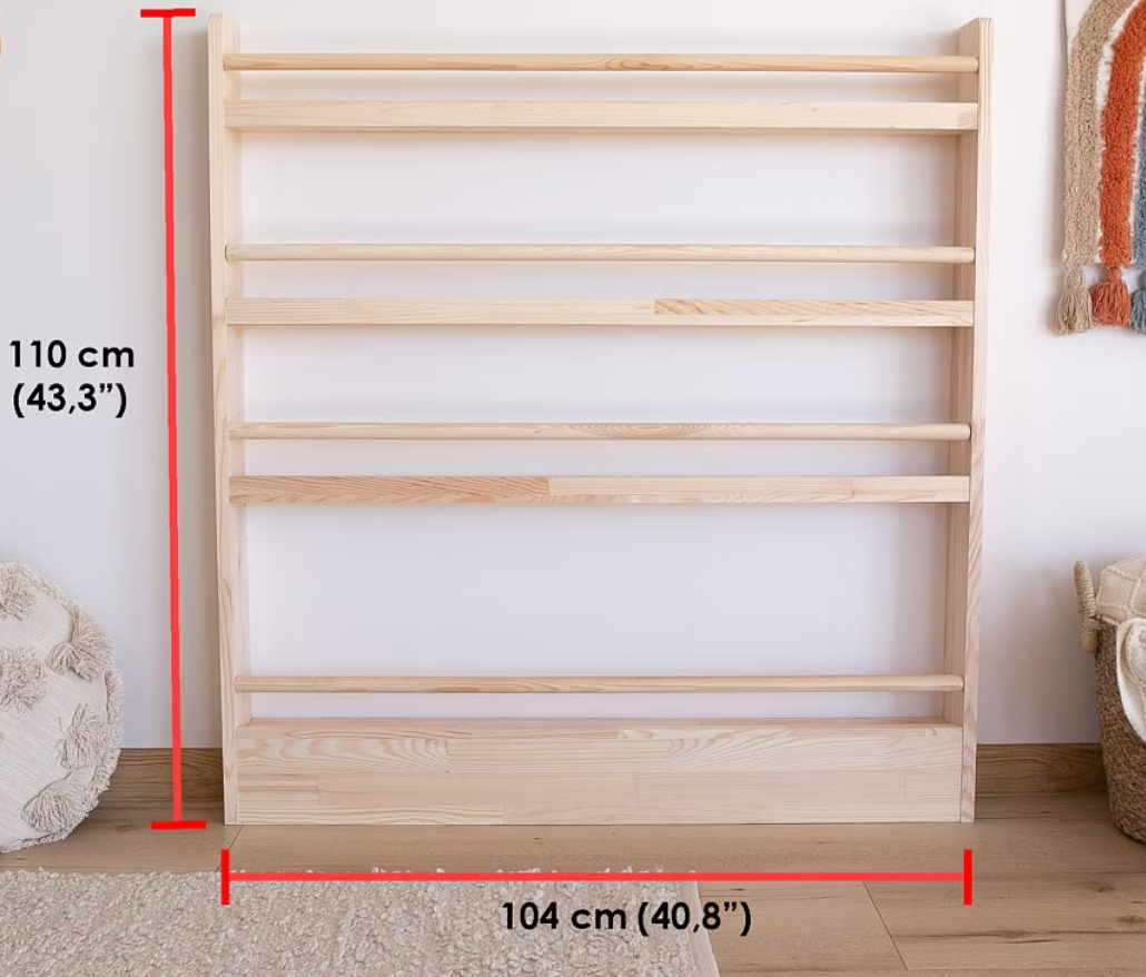 Solid Wood Wall Bookshelf with Floor Attachment