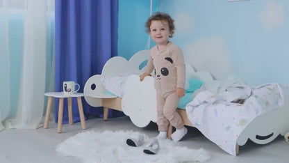 Dreamy Clouds: Toddler Wooden Floor Bed with Cloud Theme