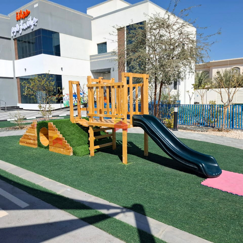 Outdoor Play Structure Tunnel Mound with Bridge, Platform, and Slide