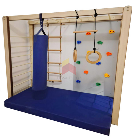 MONKEY BAR WITH NET PANEL AND CLIMBING WALL Home Decor Kids