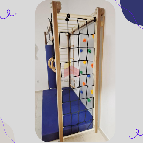 MONKEY BAR WITH NET PANEL AND CLIMBING WALL Home Decor Kids