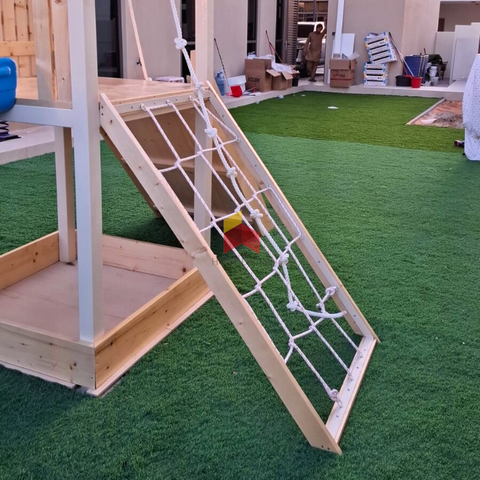 Outdoor Play Structure Pirate Themed With Double Swing, Double Climbing Panels, Sandpit, Gymnastic Rings And Slide