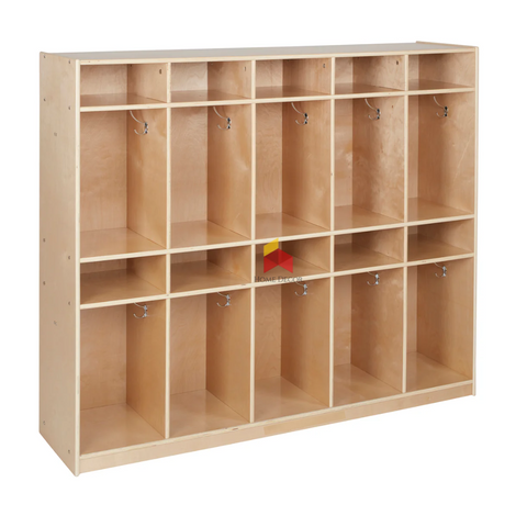 Spacious Multi-Compartment Wooden Locker Unit for Kids