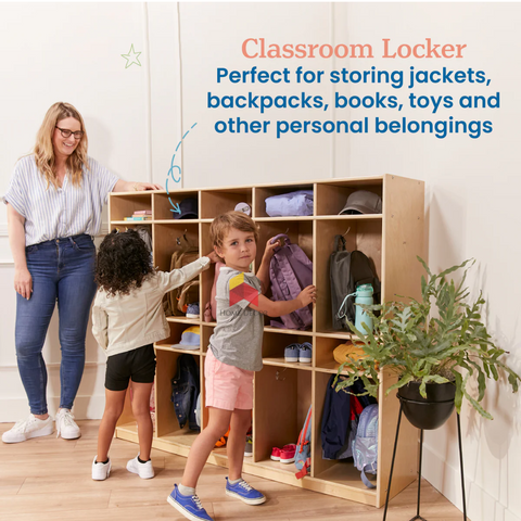 Spacious Multi-Compartment Wooden Locker Unit for Kids