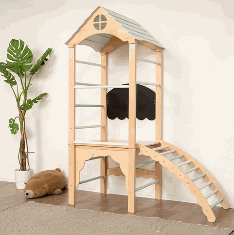 Mini Indoor Tower with Swedish Ladder, Slide, and bars Home Decor