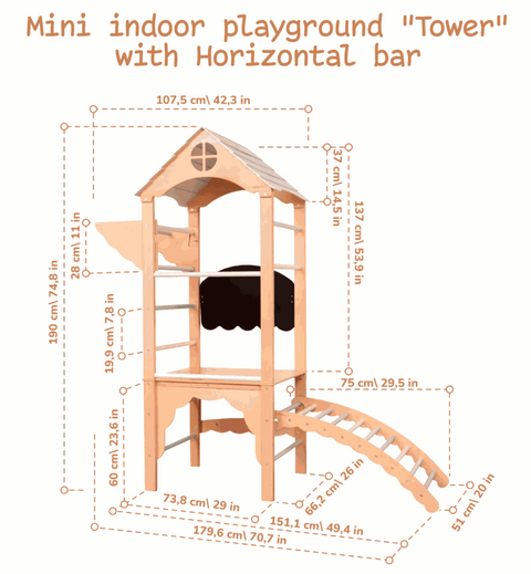 Mini Indoor Tower with Swedish Ladder, Slide, and bars Home Decor