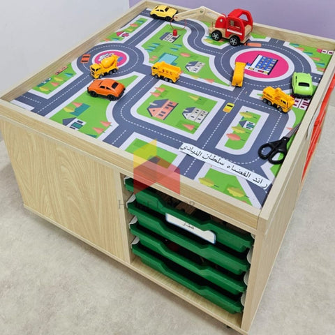 Tray And Caster Moveable Table With Road Map