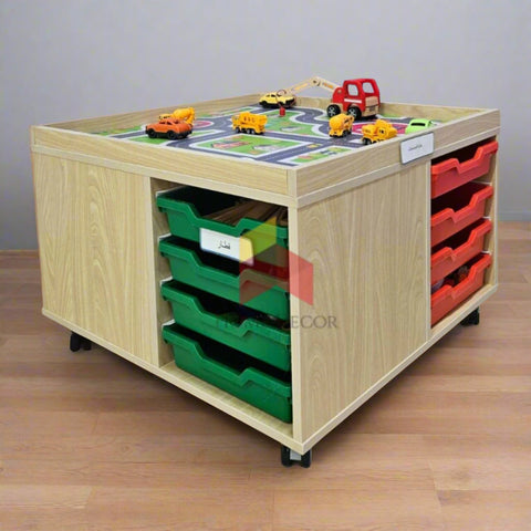 Tray And Caster Moveable Table With Road Map
