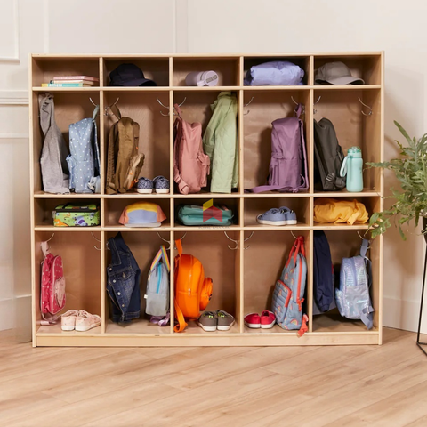 Spacious Multi-Compartment Wooden Locker Unit for Kids