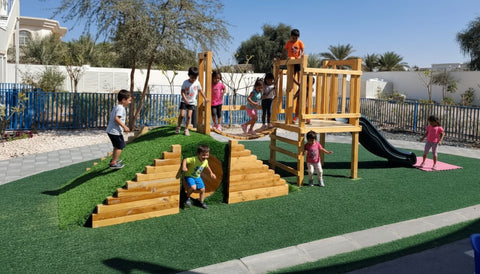Outdoor Play Structure Tunnel Mound with Bridge, Platform, and Slide