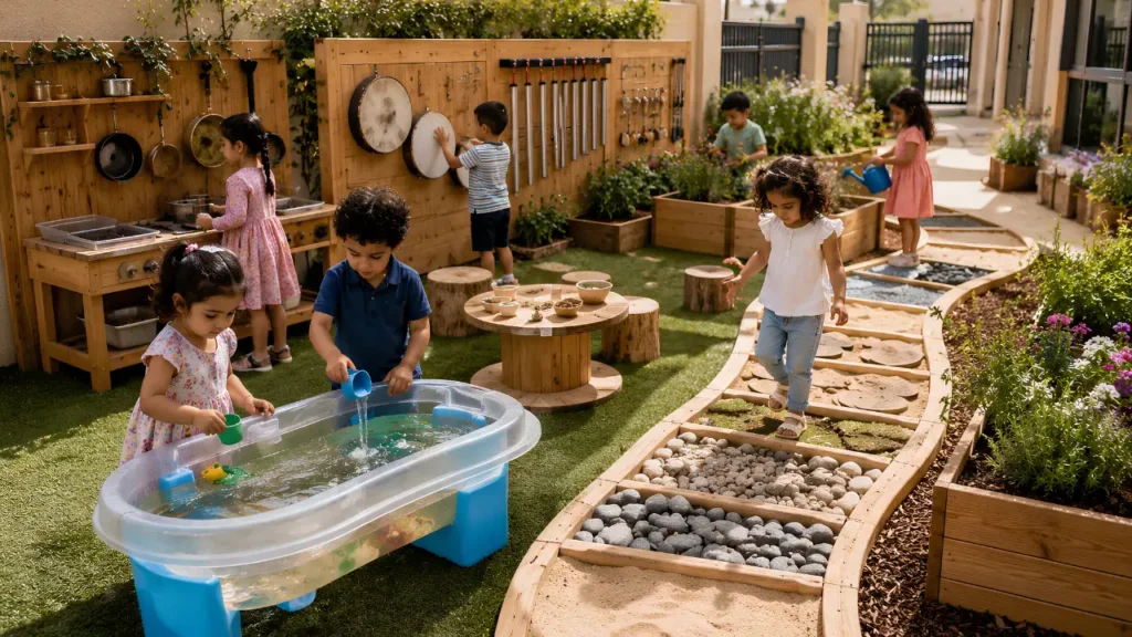 Outdoor Play Area and Equipment Ideas for Nursery and Preschool Kids 5 sensory outdoor play area