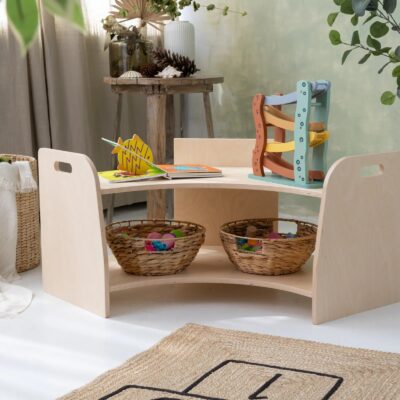 Corner of Creativity, Handcrafted Two-Shelf Corner Toy Shelf for Kids Rooms Home Decor