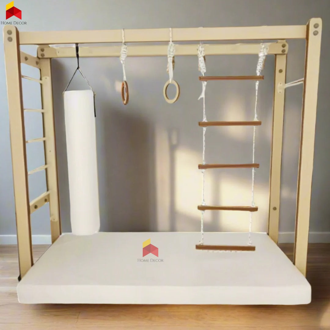 home gym with monkey bars for kids in dibai with clibing wall