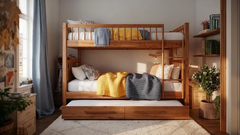 How to Choose the Right Kids Bed in UAE (Bunk, Floor & Cabin Beds) 6 Bunk Bed with Trundle