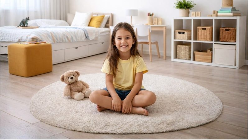 Step-by-Step Kids Room Makeover Checklist for UAE Homes (2026) 7 Happy child in a clean and organized kids bedroom after makeover