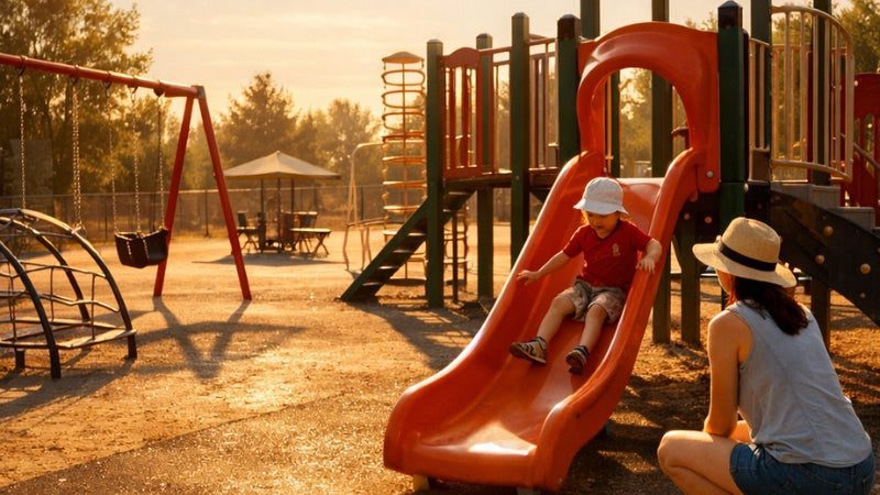 Indoor Play vs Outdoor Play in UAE Homes 2 Children playing outdoors in a UAE villa garden and community playground during early evening