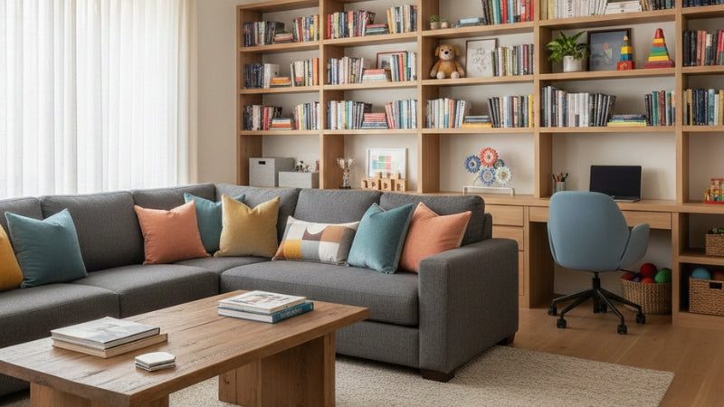Organized kids bedroom design that grows with age using neutral tones and adaptable decor