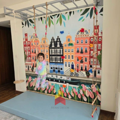Amsterdam Canal themed Monkey Bar With Double Panel Climbing Wall
