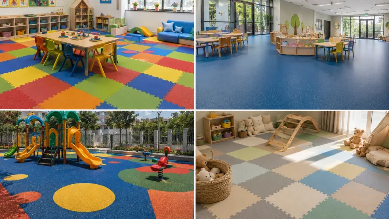 Nursery Flooring UAE: The Complete Rubber Flooring Guide (2026) 3 Comparison of rubber tiles, rubber rolls, EPDM flooring, and nursery floor mats for preschool flooring