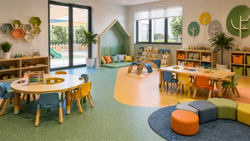 Nursery Flooring UAE: The Complete Rubber Flooring Guide (2026) 2 UAE preschool classroom showing rubber flooring in a safe and organised learning environment