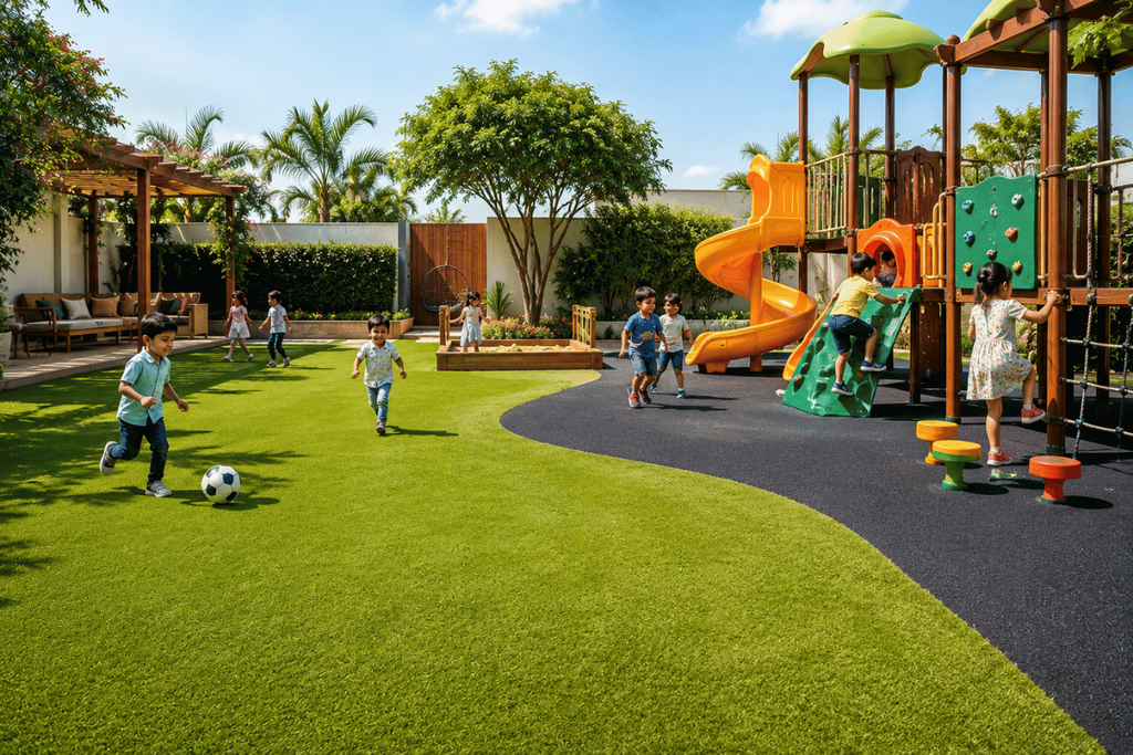 Artificial Grass vs Rubber Flooring for Outdoor Play: Which Is Better? 3 Colourful Garden Playground Adventure