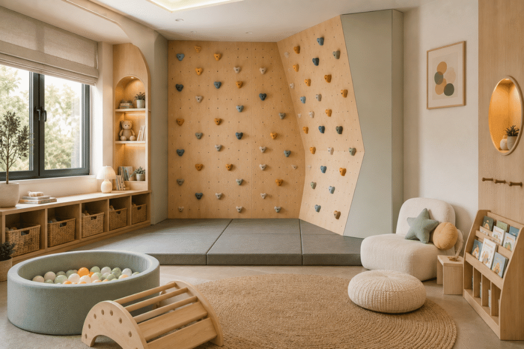 How Much Space Do You Need for a Climbing Wall? 4 premium-kids-playroom-compact-climbing-wall