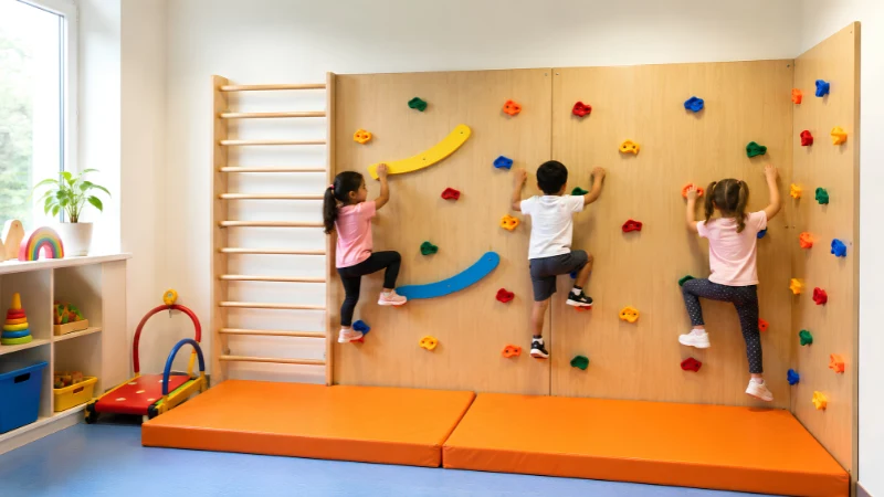 Why Every School and Nursery Should Have Climbing Walls for Kids 2 Children using climbing walls for kids in a nursery classroom
