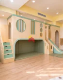 Indoor Kids Playhouse with Slide &amp; Soft Mat Area