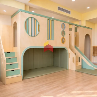 Indoor Kids Playhouse with Slide & Soft Mat Area