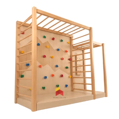 Wooden Monkey Bar Climbing Wall Set for Kids – Indoor Play Gym