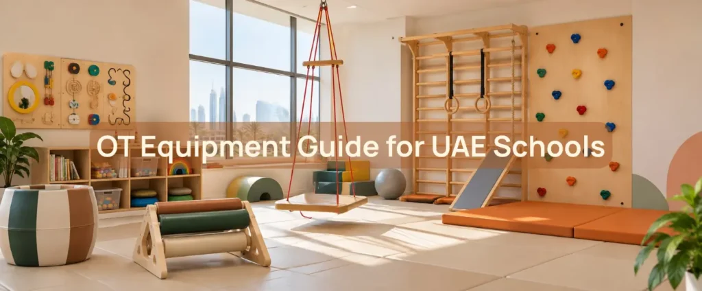 Occupational therapy equipment setup in a UAE school therapy room