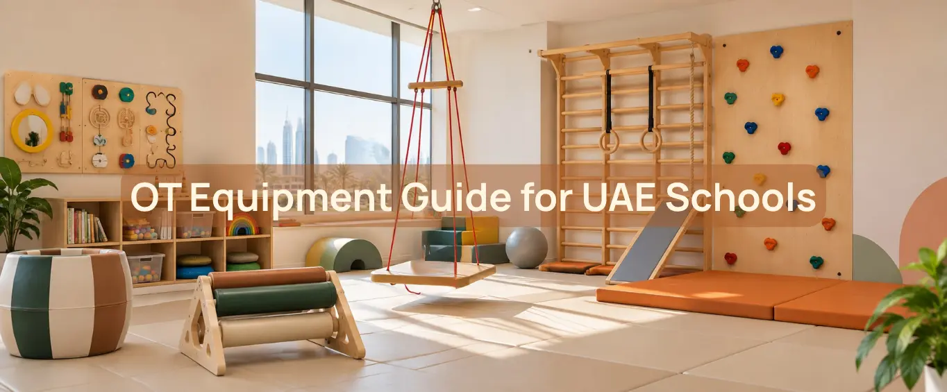 Occupational therapy equipment setup in a UAE school therapy room